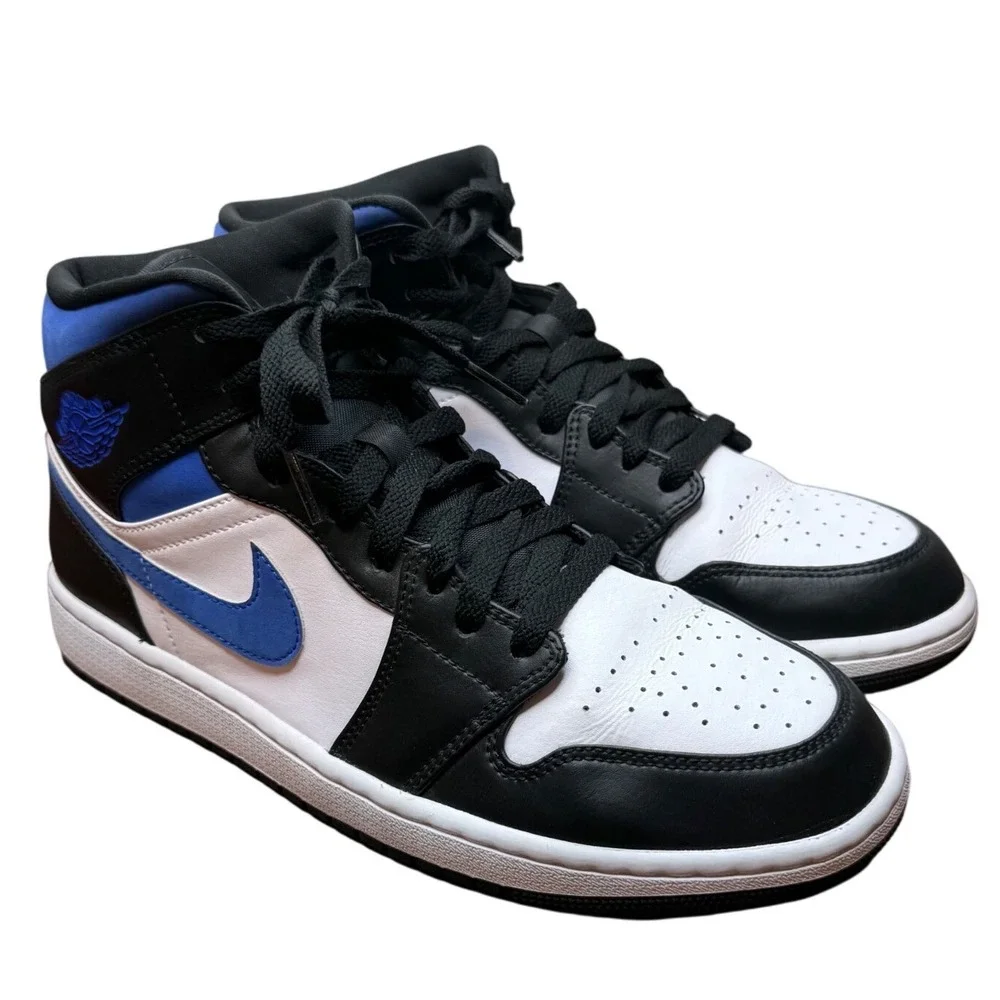Air Jordan 1 Mid Signal Blue Black White Sneakers 554724-140 Mens Size 10